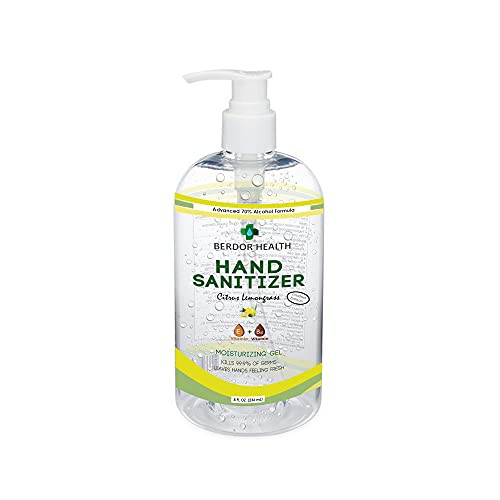 Hand Sanitizer 70 percent Alcohol Gel Citrus Lemongrass Scent -8oz Pump Cap Bottle- - Kills 99.9 percent of Germs - Personal 8 Ounce Pump Cap Bottle