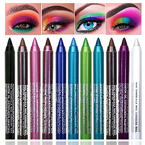 ASCOKA 10 Colors Eyeliner Pen Set, Eye Shadow Pencil, Glitter Eyeliner Kit Metallic Eyeliner Pencil Pearl Eyeliner for Women Eye and Lip Liner Professional Eye Makeup Set Colorful Eyeliner Eye Color