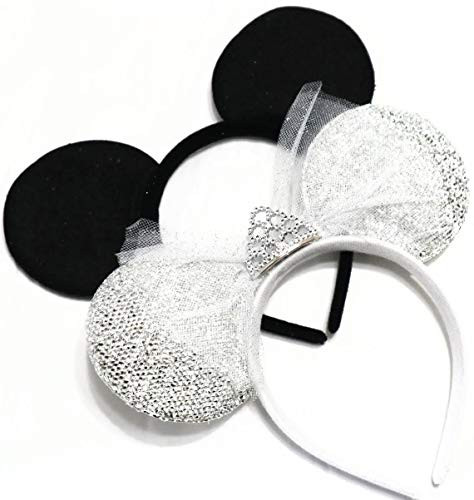 CLGIFT Set of wedding mickey mouse ears headband, bride minnie ears, bride ears, groom and bride ears, black and white wedding, mickey ears, wedding ears