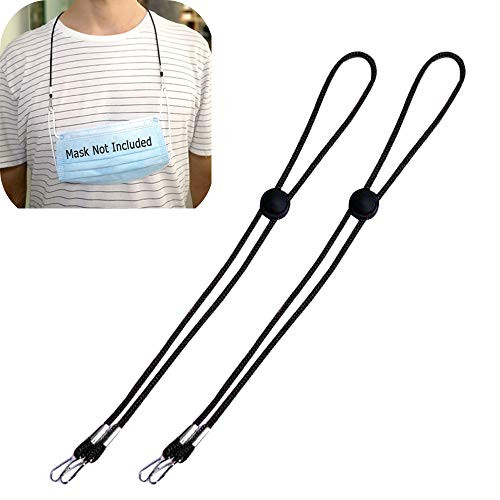 Adjustable Length Mask Lanyard Straps for Back of Head or Neck and Adjustable Stopper Mask Holders Extender -Black, 2Pcs-