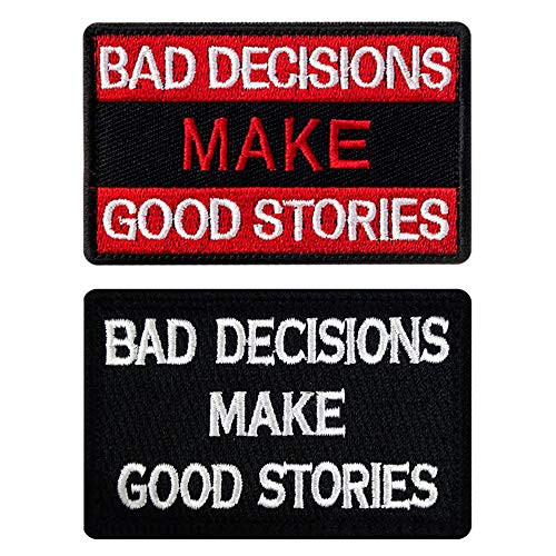 Ebateck Bad Decisions Make Good Stories Patch, 2 Pack, Embroidered Morale Patches Tactical Funny for Hat Backpack Jackets -Applique Fastener Hook - Loop-, Red  and  Black Color