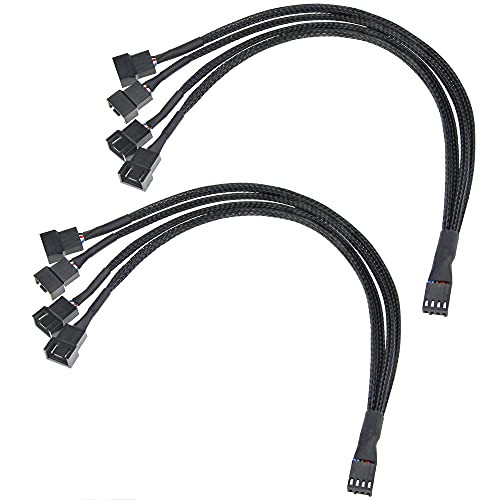 Fan Splitter, 2 Pack PWM Fan Splitter Cable 4 Way 4 Pin 3 Pin Sleeved Braided Extension Power Cable 1 to 4 Converter for PC Matherboard, Desktop Computer CPU Fan 10.6 inches