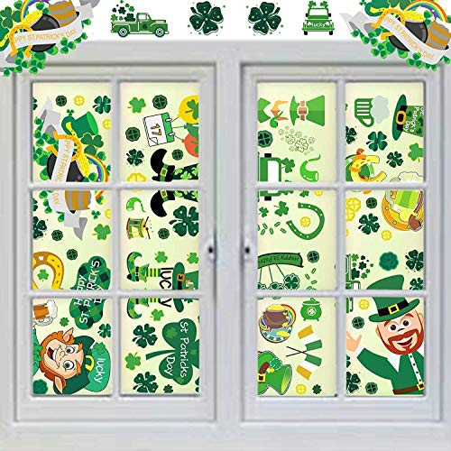 St. Patrick's Day Window Clings Decorations - Saint Patty Shamrock Gnome Leprechaun Coin Decals - St. Patrick's Day Irish Party Supplies-122pcs-