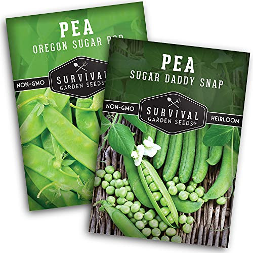 Survival Garden Seeds Sugar Peas Collection Seed Vault - Non-GMO Heirloom Seeds for Planting Vegetables - Oregon Sugar Pod II Pea  and  Sugar Daddy Snap Pea