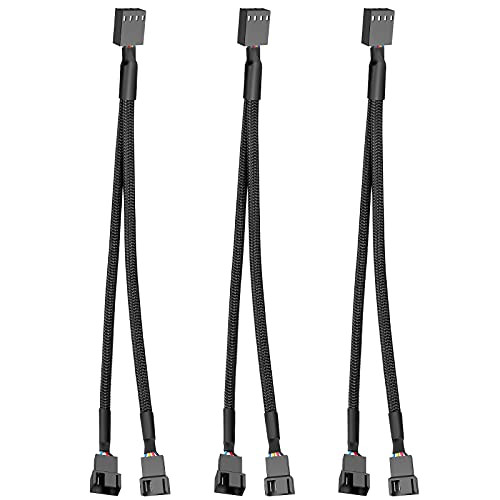 PWM Fan Adapter Splitter Cables, 3 Pack 2 Way 4 Pin Fan Extension Power Cable 1 to 2 Converter Sleeved Braided Y Splitter Cables Fan Splitter PC PWM Cable Splitter 10.6 inches