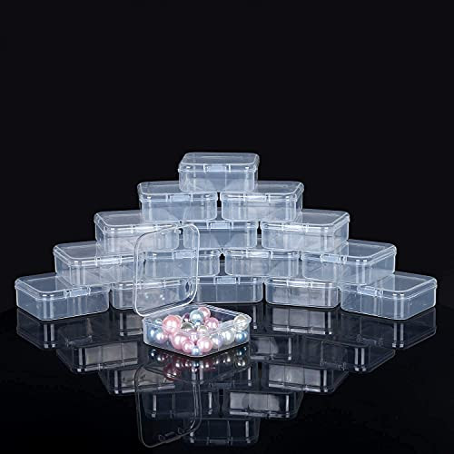 KKC 16 Pcs Rectangle Mini Storage Containers Box with Hinged Lid 2.12" Clear Plastic Small Bead Storage Box for Small Items, Beads, Jewelry, Earplugs, Pills
