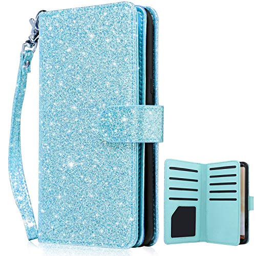 Dailylux Galaxy S8 Case,Galaxy S8 Wallet Case,Premium PU Leather Flip Credit Card Holder Wristlet Shockproof Protective Luxury Bling Flip Case Samsung Galaxy S8 5.8 inch-Glitter Blue