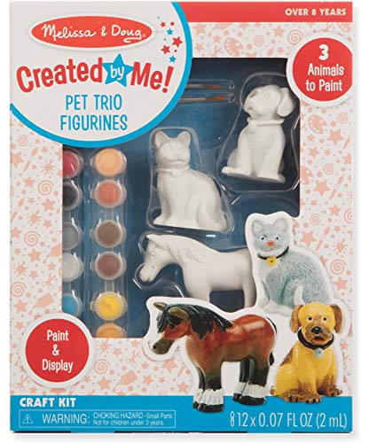 Melissa & Doug Created by Me! Pet Figurines Craft Kit (Resin Dog, Cat, Horse, 12 Paints, 2 Brushes)