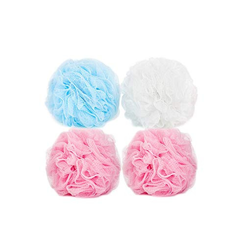 LIOOBO 4pcs Bath Shower Sponge Pouf loofahs exfoliating Bath Shower Ball Sponge Cleanse Soothe Skin -Assorted Colours-