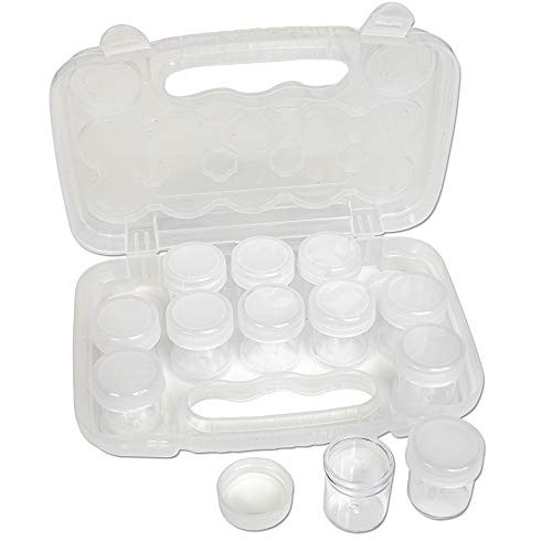 The Beadsmith Personality Case - Clear Storage Organizer Box, 8 x 8.5 x 1.75 inches - Includes 12 Small Containers with lids  1.5 x 1.5 inches, Molded Case with Built-in Handle