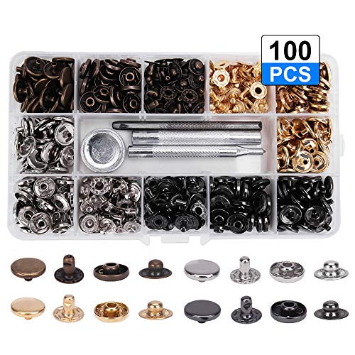 Snap Fasteners Kit, Metal Snap Buttons Press Studs with Fixing Tools, Clothing Snaps Kit for Leather, Coat, Down Jacket, Jeans Wear and Bags (100 Set) Snap Fasteners Kit, Metal Snap Buttons Press Studs with Fixing Tools, Clothing Snaps Kit for Leather, Coat, Down Jacket, Jeans Wear and Bags (100 Set)