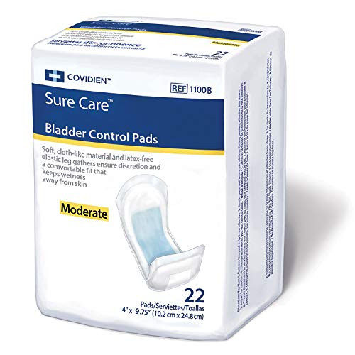 Covidien 1100B Sure Care Bladder Control Pads, Moderate Absorbency, 4" x 9-3/4" Size -Pack of 22-