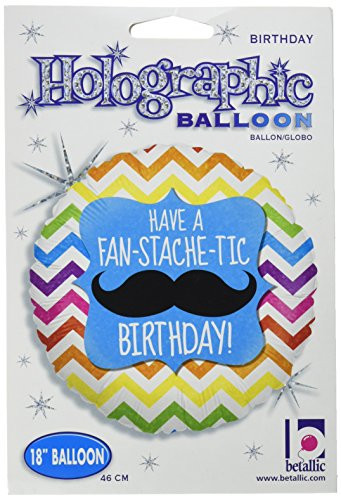 Betallic 18" Fan-Stache-Tic Birthday Foil Balloon, Multicolor