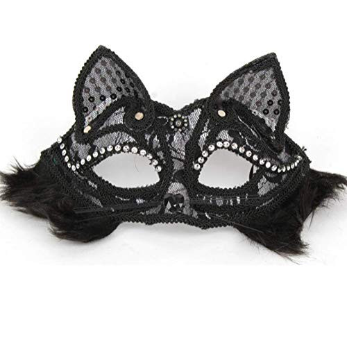 Black Venetian Lace Masquerade Cat Fox Half Face Mask for Women Ladies for Halloween Carnival Party Costume Ball