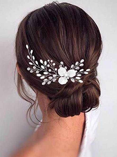 Easedaily Flower Bride Wedding Hair Comb Silver Crystal Hair Piece Pearl Headpieces Side Combs Breath Bridal Hair Accessories for Women and Girls