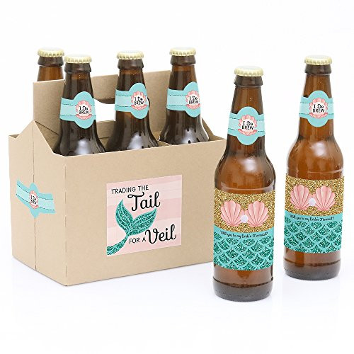 Will You Be My Bride's Mermaid? - Will You Be My Bridesmaid Decorations for Women - 6 Beer Bottle Label Stickers and 1 Carrier