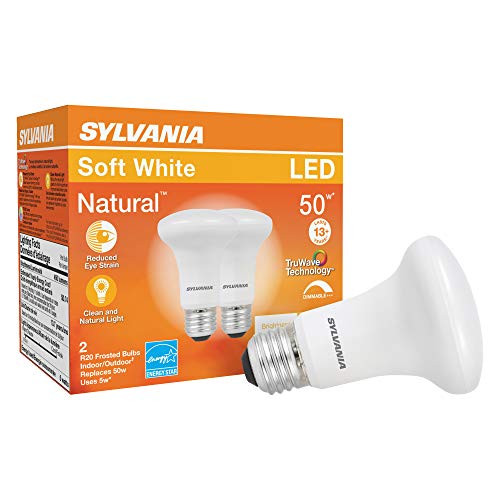 LEDVANCE Sylvania LED TruWave Natural Series R20 Light Bulb, 50W Equivalent Efficient 5W, Medium Base, Dimmable Frosted 2700K Soft White, 2 Pack -40788-