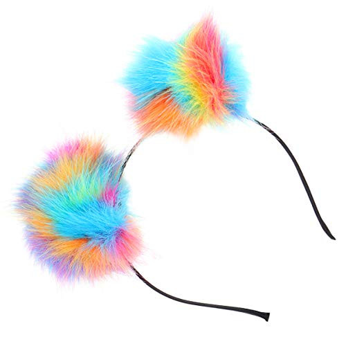 PIXNOR 12Pcs Cat Ears Headband Furry Headband Pom Pom Ball Cat Ear Headwear Hair Band Halloween Headpieces for Christmas Cosplay Costume Party Xmas Party Favors