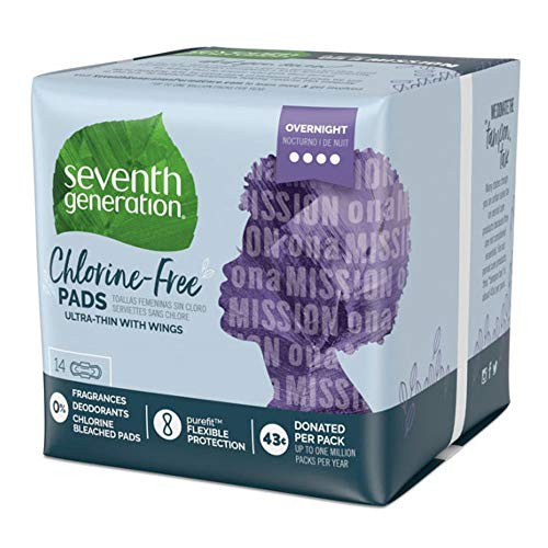 Seventh Generation Ultrathin Pads, Overnight with wings, Free  and  Clear, 14 count