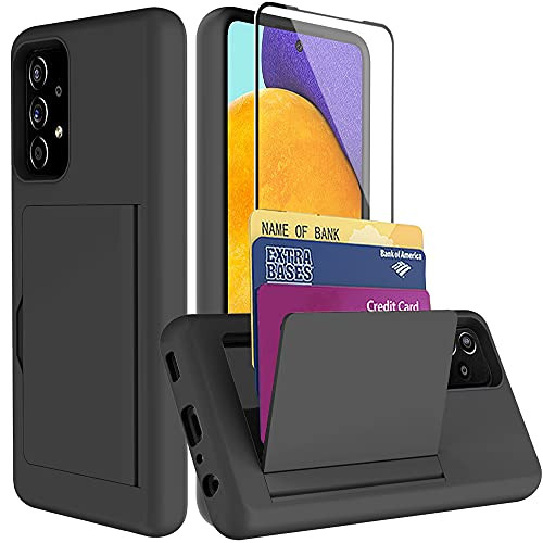 SunRemex Galaxy A52 5G/4G Case with Tempered Glass Screen Protector,Samsung Galaxy A52 4G Card Holder Case Kickstand with Protective Wallets Cover for Samsung Galaxy A52 5G/A52 4GPhone -Black- SunRemex Galaxy A52 5G/4G Case with Tempered Glass Screen Protector,Samsung Galaxy A52 4G Card Holder Case Kickstand with Protective Wallets Cover for Samsung Galaxy A52 5G/A52 4GPhone -Black-