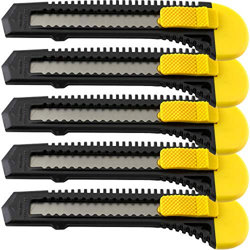 5 Bulk Utility Knives Box Cutters Snap Off Blades Black