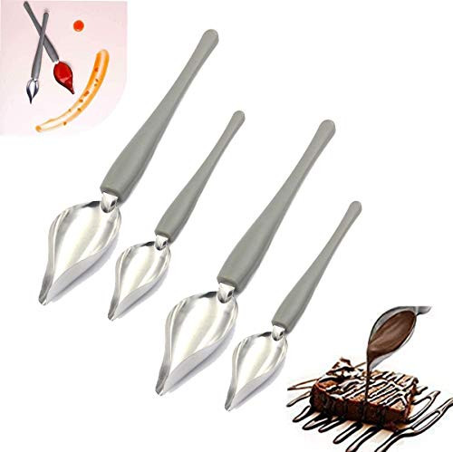 Chef Culinary Drawing Spoons Set, Culinary Precision Drawing Decorating Spoon Set, Multi-purpose stainless steel chef's professional painting decoration spoon for Decorative Plates, 4pcs
