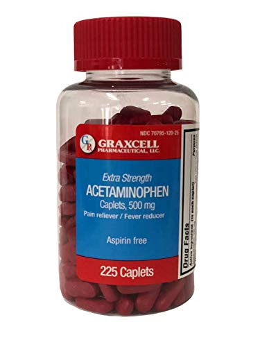 Acetaminophen Extra Strength Caplets 500 mg Pain Reliever 225 Count Joint Pain Relief Muscle Minor Pain of Arthritis Back Relief Headache Muscular Aches Backache The Common Cold Toothache