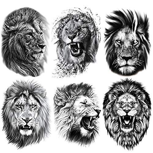 Leoars Fake Lion Arm Tattoos, Large Lion Half Arm Sleeve Temporary Tattoo Stickers Adults Men Women Girls Kids Halloween Parties, 6-Sheet