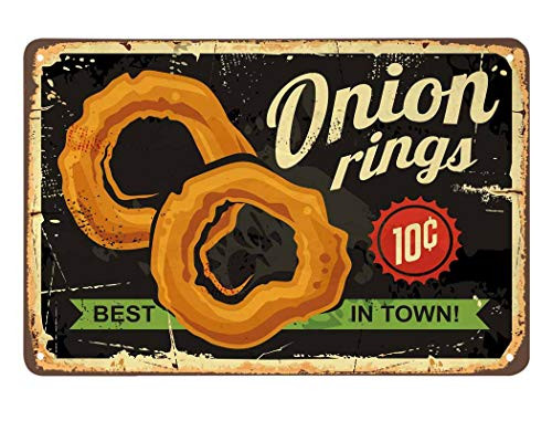 AOYEGO Onion Rings Tin Sign,Restaurant Fast Delicious Food Best in Town Black Vintage Metal Tin Signs for Cafes Bars Pubs Shop Wall Decorative Funny Retro Signs for Men Women 8x12 Inch AOYEGO Onion Rings Tin Sign,Restaurant Fast Delicious Food Best in Town Black Vintage Metal Tin Signs for Cafes Bars Pubs Shop Wall Decorative Funny Retro Signs for Men Women 8x12 Inch