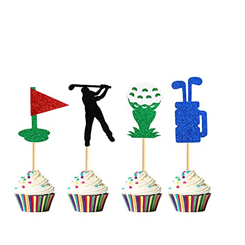 Unimall Pack of 24 Golf Happy Birthday Cupcake Topper Sports Themed Party Supplies, Ball Game Play Golf Cake Picks for Boy Men Birthday Party Decoration