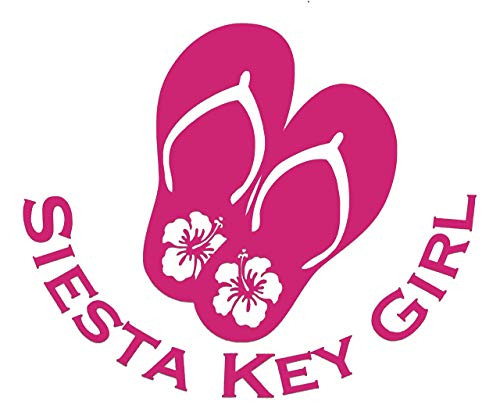 Custom Flip Flop Siesta Key Girl Vinyl Decal - Hibiscus Flower Bumper Sticker, for Tumblers, Laptops, Car Windows - Personalized Siesta Key Beach Decal