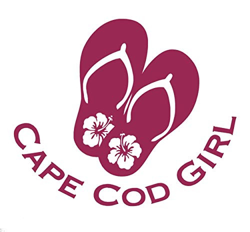 Custom Flip Flop Cape Cod Girl Vinyl Decal - Hibiscus Flower Bumper Sticker, for Tumblers, Laptops, Car Windows - Personalized Cape Cod Beach Decal