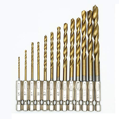 Sunxenze 13Pcs HSS Hex shank Twist Drill Bit Set,Titanium Coated High Speed Steel Hex Shank drilling Tools Sunxenze 13Pcs HSS Hex shank Twist Drill Bit Set,Titanium Coated High Speed Steel Hex Shank drilling Tools
