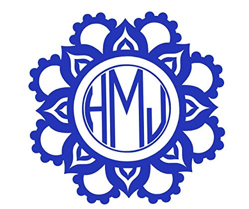 WickedGoodz Custom Initial Monogram Decal Bumper Sticker, for Tumblers, Laptops, Car Windows - Mandala Flower Design 2