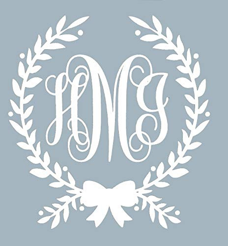 Custom Initial Monogram Vinyl Decal Bumper Sticker, for Tumblers, Laptops, Car Windows - Bow and Wreath Script Letter Design