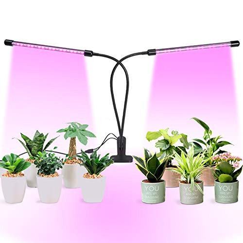MUCH 40 LED Grow Light, Cycle Timing 20W Dual Head Grow Light, 5 Dimmable Levels Plant Grow Lights for Indoor Plants with Red/Blue Spectrum, Adjustable Gooseneck, 3 Switch Modes