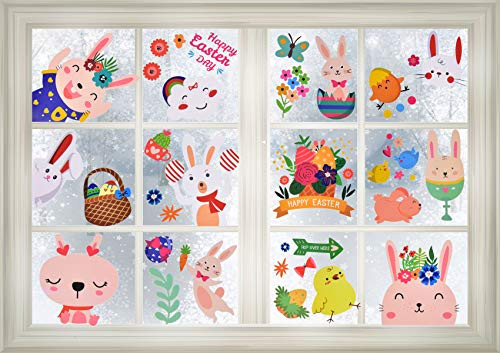 LOCOLO 4 Sheets Easter Decorations Easter Eggs Bunny Decals Easter Window Clings Decal Stickers Party Ornaments
