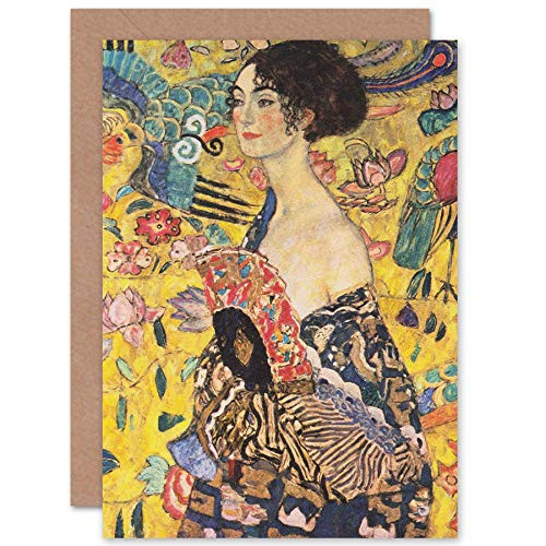 Klimt Lady with Fan Painting Fine Art Greeting Card Plus Envelope Blank Inside Klimt Lady with Fan Painting Fine Art Greeting Card Plus Envelope Blank Inside