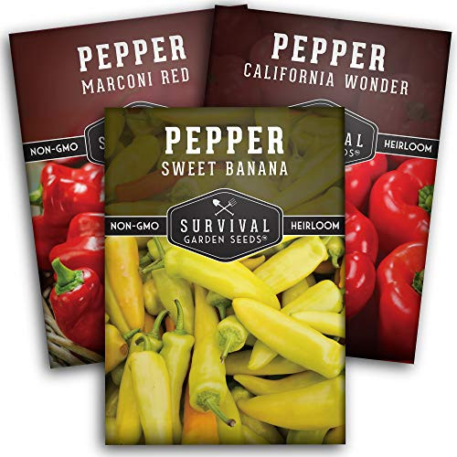 Survival Garden Seeds Sweet Pepper Collection Seed Vault - Non-GMO Heirloom Survival Garden Seeds for Planting - Sweet Peppers for Salads and Pickling