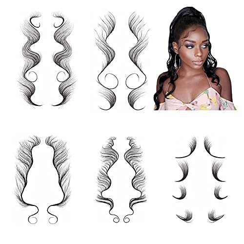 Temporary Baby Hair Tattoo Stickers - 5 Types of optional - Waterproof Tattoos Body Makeup for Women - Edge Tattoo Edges Curly Hair Salon DIY Hairstyling Hair Stickers Template Makeup Tool -5 Pcs-
