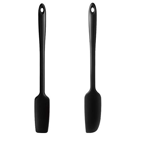 2 Pieces Long Handle Silicone Jar Spatula Non-Stick Rubber Scraper Heat Resistant Spatula Silicone Scraper for Jars, Smoothies, Blenders Cooking Baking Stirring Mixing Tools, Black
