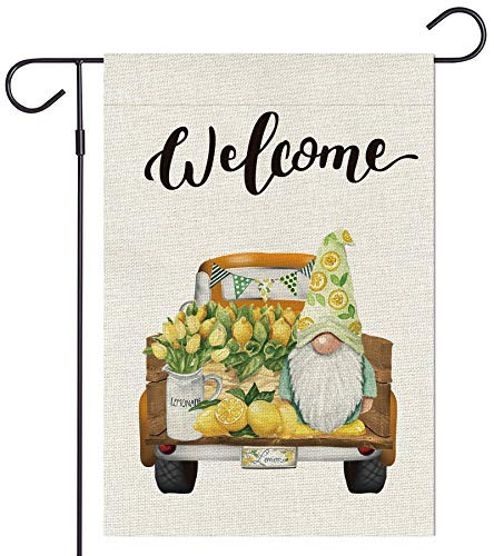 Haustalk Welcome Lemon Gnomes Garden Flag Vertical Double Sided Burlap Yard Spring Summer Fall Outdoor Decor -12.5 x 18, Lemon-