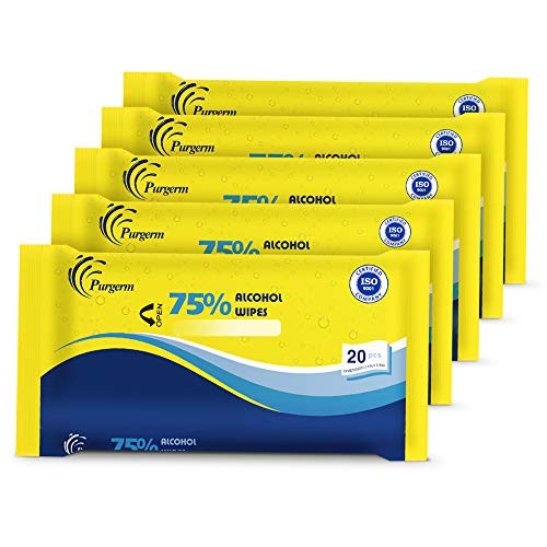 Superfy Hand Sanitizer Wipes 75 percent Alcohol based wet wipe, 20 ct, Pack of 5 -100 wipes total-