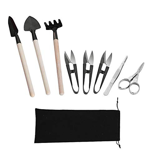 FALIDI Bonsai Tools Kit-Kliwill 8 Pcs Basic Mini Garden Hand Tool Kits Include Pruner, Fold Scissors, Mini Rake, Bud  and  Leaf Trimmer 