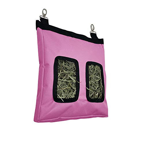 Rabbit Hay Feeder Bag, Guinea Pig Hay Feeder Storage, Rabbit Hay Bag, Guinea Pig Hay Feeder, Hay Bag Hanging Feeder for Rabbit Guinea Pig -600D Oxford Cloth Fabric -Pink-