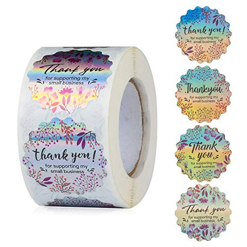 Thank You Stickers Roll, Floral Holographic Thank You Envelope Sticker Seals, Thank You for Supporting My Small Business Stickers Labels, Thank You Stickers for Packaging, 1.5", 500pcs