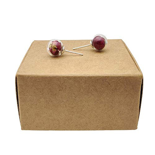 a Pair Red Rose Real Flowers Glass Ball 925 Sterling Silver Stud Earrings a Pair Red Rose Real Flowers Glass Ball 925 Sterling Silver Stud Earrings