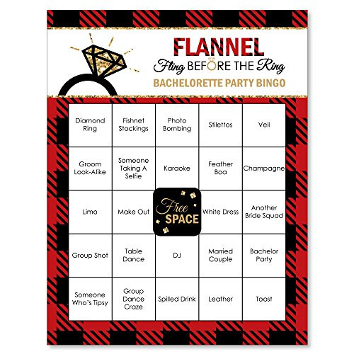 Flannel Fling Before The Ring - Buffalo Plaid Bachelorette Party Bingo Game & Bar Bingo Game Cards - 16 Count