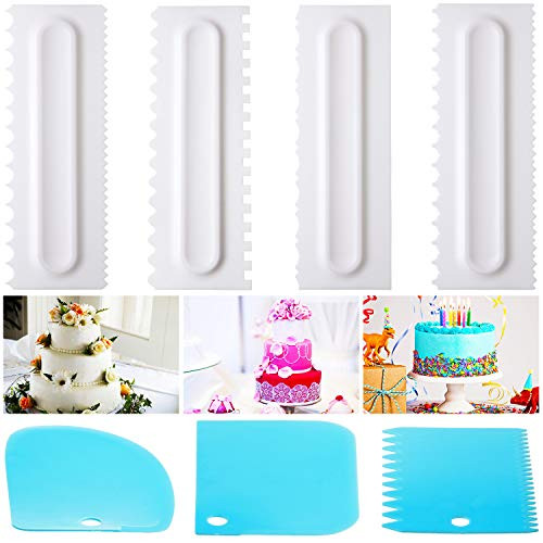7 Pieces Decorating Comb Icing Smoother Scraper Set Cake Scraper Fondant Spatulas Cake Edge Smoother Cream Scraper Cake Tools Dough Cutter Pastry Cutter for Baking Tools Kitchen Mold DIY Tool