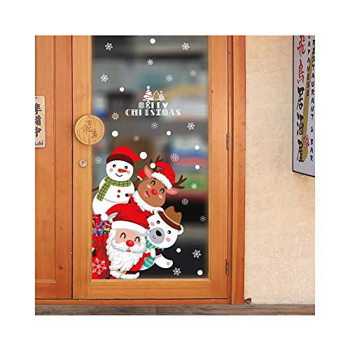 Macoku Christmas Window Cling Christmas Stickers for Glass Decorations- Xmas Window Decals Holiday Snowflake Santa Claus Reindeer Decals for Home Decor Party-Santa and Snowflake-
